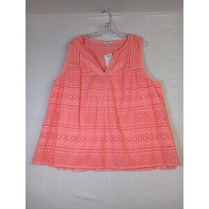NWT Lucky Brand Eyelet Tank Top Set Plus Size 2X Coral 2-Piece 100% Cotton
